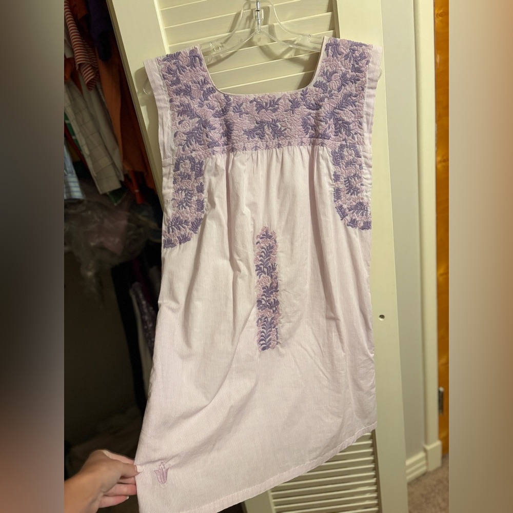 Purple and White Square Neck Mini Sundress